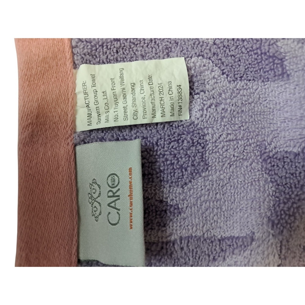 Caro Kids 2 Hand Towels Purple Whimsical Unicorn Jacquard Weave Terry Cloth - Picture 3 of 4